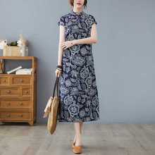 国风苎麻女夏中式连衣裙显瘦民族风改良旗袍茶服大码禅意裙