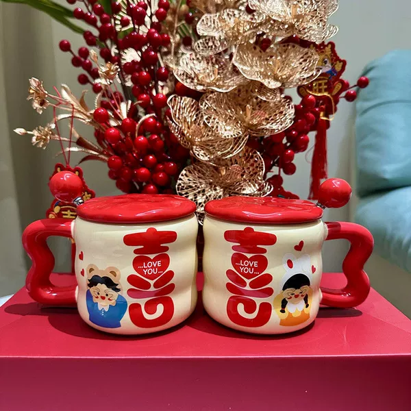 Couple's 囍 pairing cup foam pack [cup+lid+spoon]