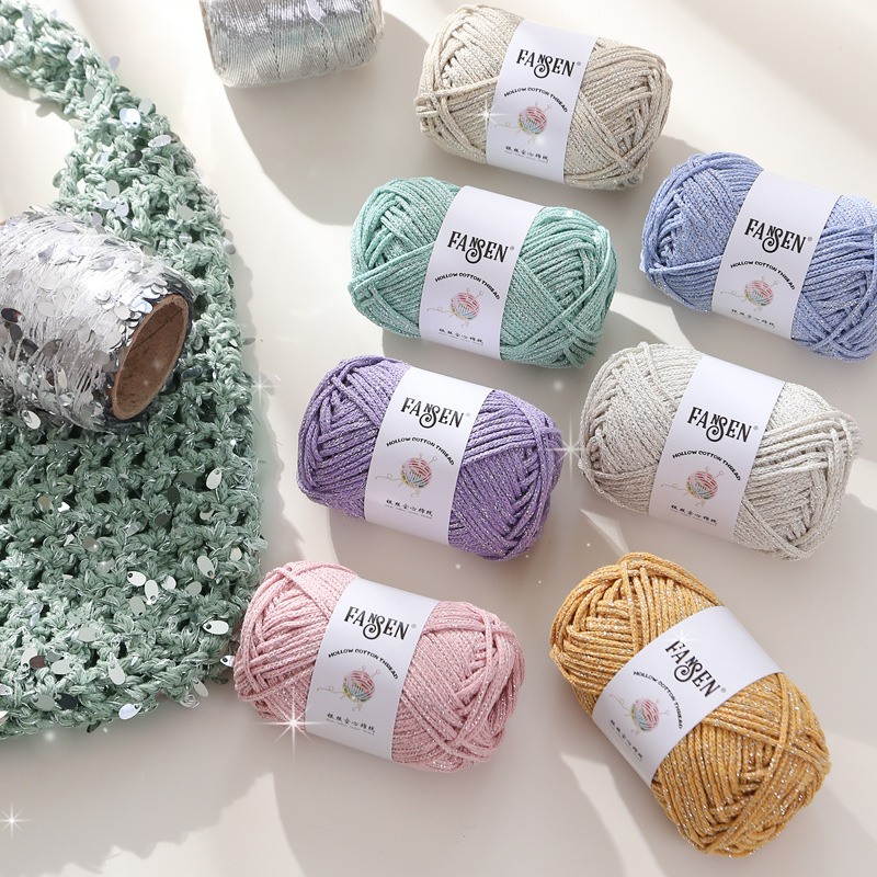 Shiny Silver Hollow Cotton Yarn Ball Handmade DIY Material Kit Crochet Scarf Sweater Hand-Knitted Yarn Ball