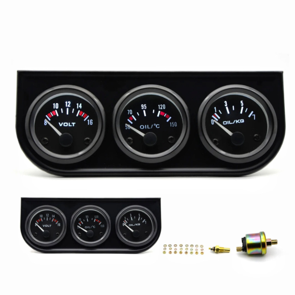Cross-Border Hot-Selling 12V 2-Inch 52mm Oil Temperature, Oil Pressure, and Voltage Combination Triple Gauge Car Instrument Modification Product