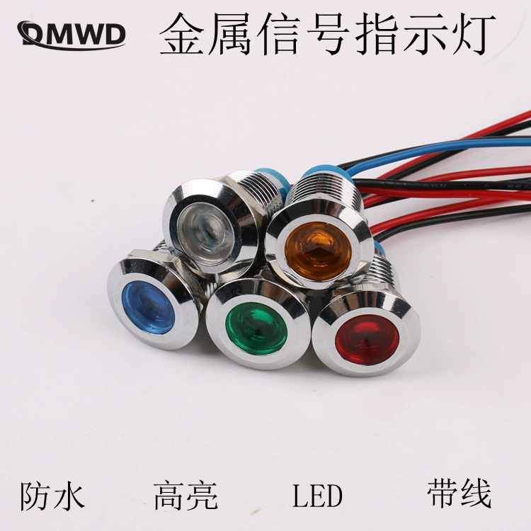 10 мм металлический сигнальный индикатор с проводом, водонепроницаемый светодиодный сигнал неисправности, источник питания, рабочий свет 6v24V220V
