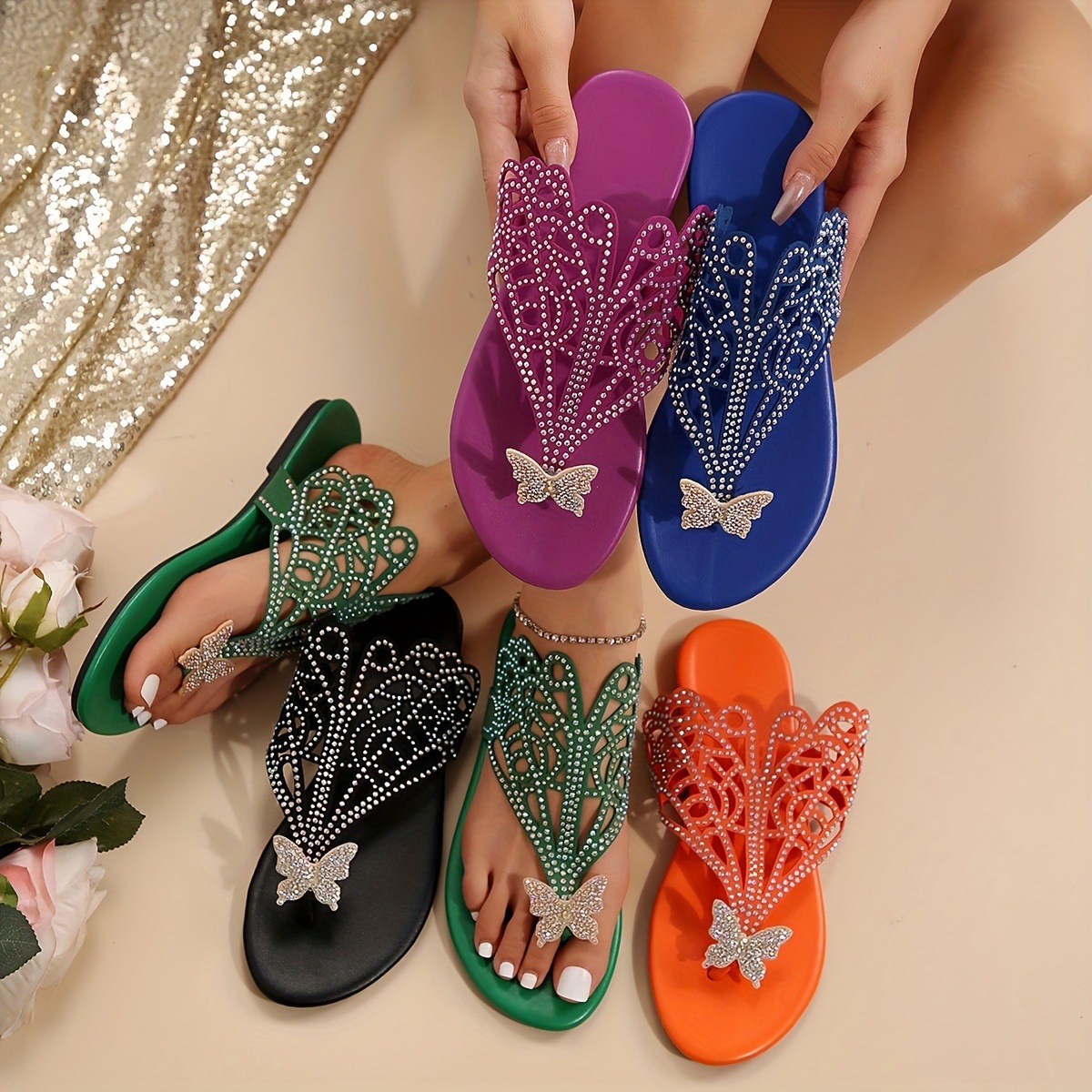 V 53297 Hollow Butterfly Feather Flip Flops 镂空蝴蝶拖鞋