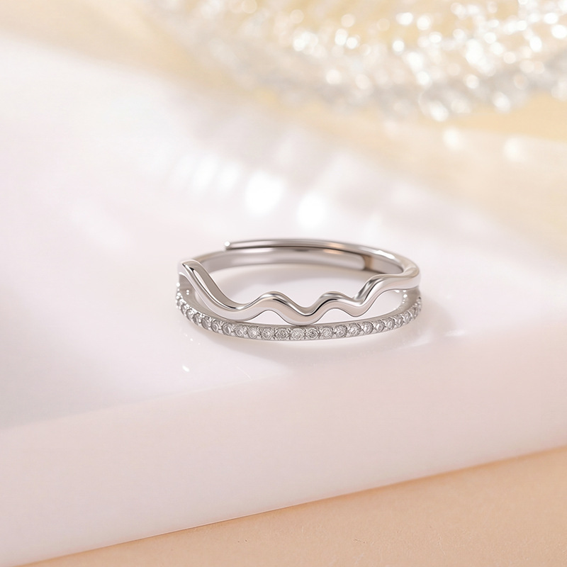 Bộ 100 nhẫn bạc S925 đơn giản vòng tròn mở điều chỉnh được — Loại bạc