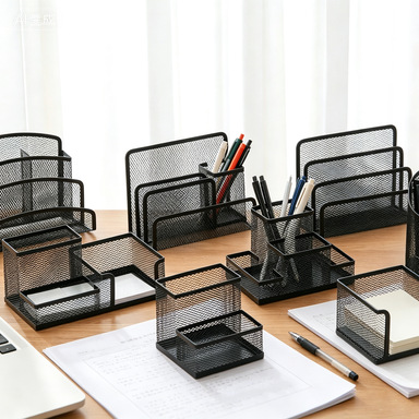 Caja de almacenamiento de bolígrafo de rejilla metálica de gran capacidad de oficina enchufe de escritorio para estudiantes artículos de estudio papelería