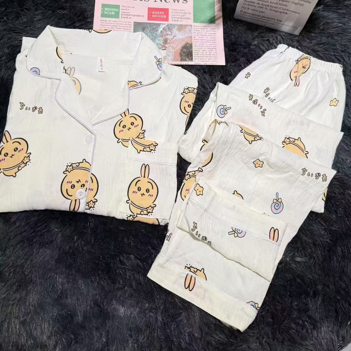 源头工厂长袖睡衣女春秋季云朵棉翻领开衫长裤家居服外贸抖音爆款|undefined