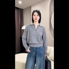 哥家商场同款女装2025秋季韩系设计感小众假两件上衣长袖针织衫