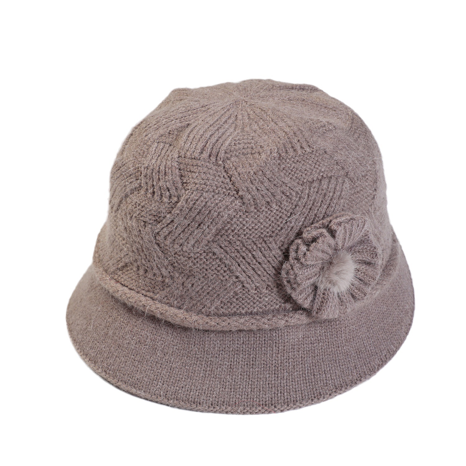 Gestrickte neue frauen herbst und winter blume mode mom kaninchen haar topf plüsch verdickt warme mütze_voghion.com