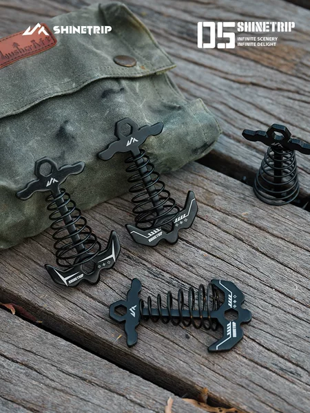 Outdoor Spring Fishbone Ground Pegs, Multifunctional Tent and Canopy Accessories, Ground Stakes with Adjustable Rope Buckles