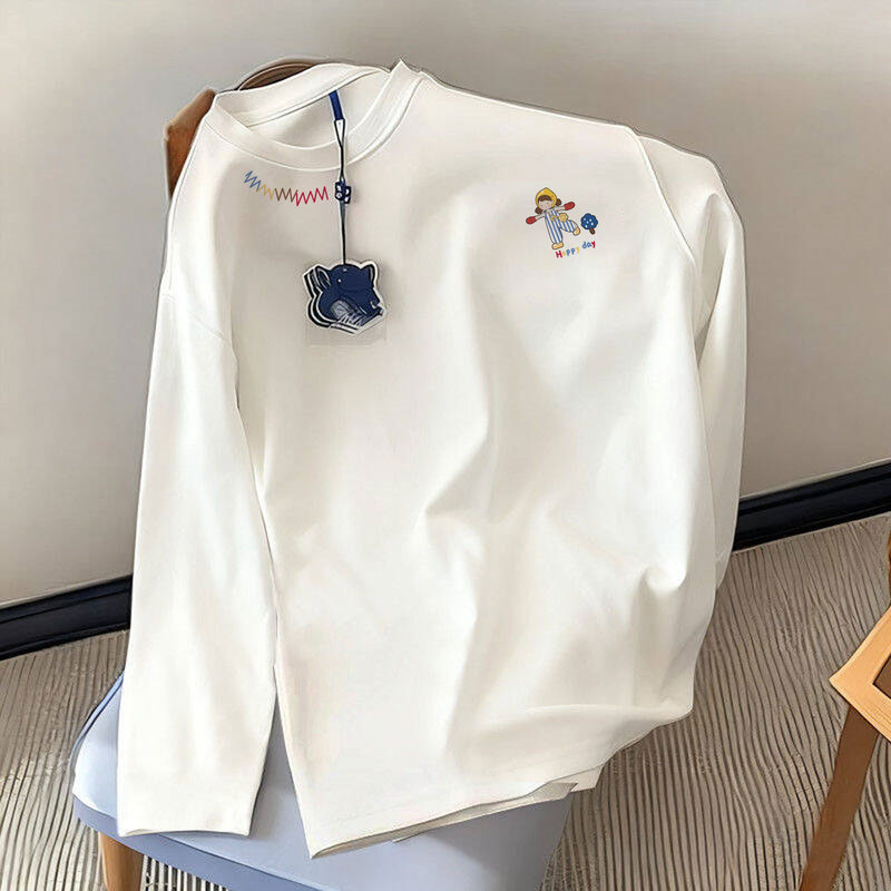 White Cotton Long-Sleeved T-Shirt Women's 2025 Super Hot New Autumn and Winter Velvet Korean Style Inner Layering Shirt Top