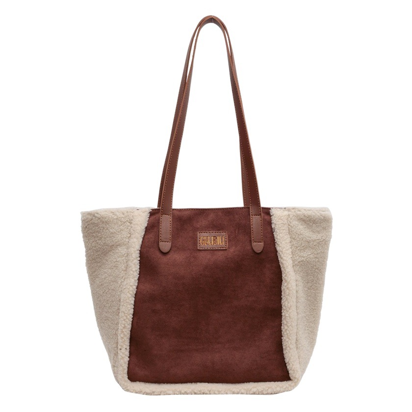 Bolso de felpa de lana de cordero retro otoño/invierno, bolso de hombro esmerilado de gran capacidad
