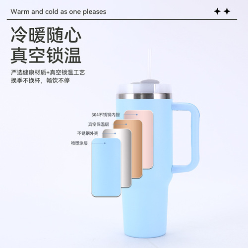 40oz Stainless Steel Ice Bucket with Straw, Portable Car Cup, Large Capacity Insulated and Cold-Keeping Cup