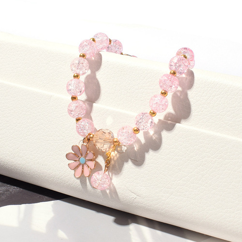 New style small fragrant style crystal beaded colorful daisy bracelet student girl glazed elastic bracelet hand ornaments