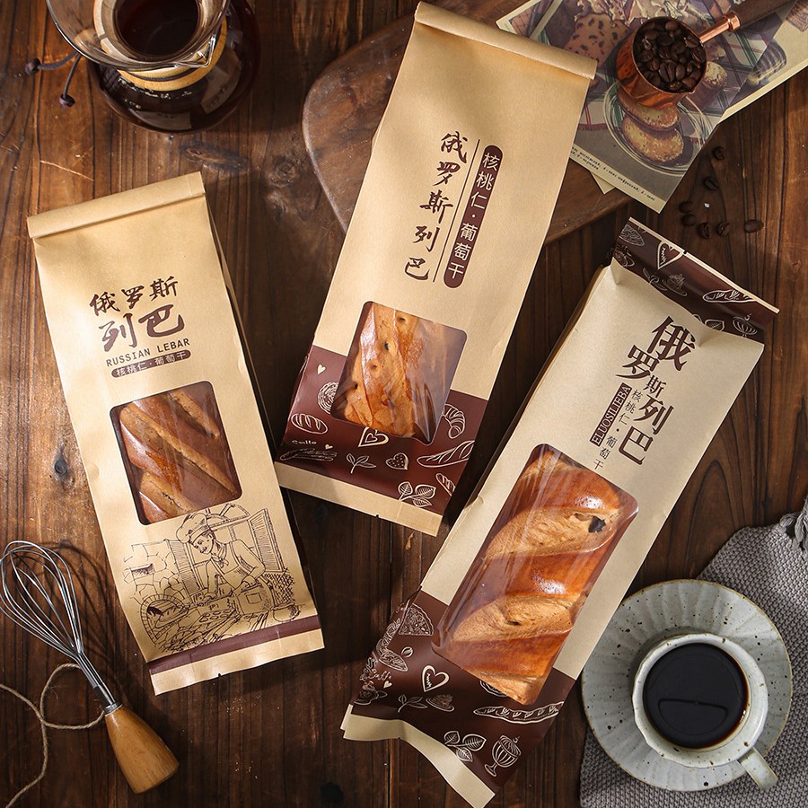 俄罗斯大列巴包装袋长条果仁法棍加厚烘焙面包牛皮纸袋子开窗手提