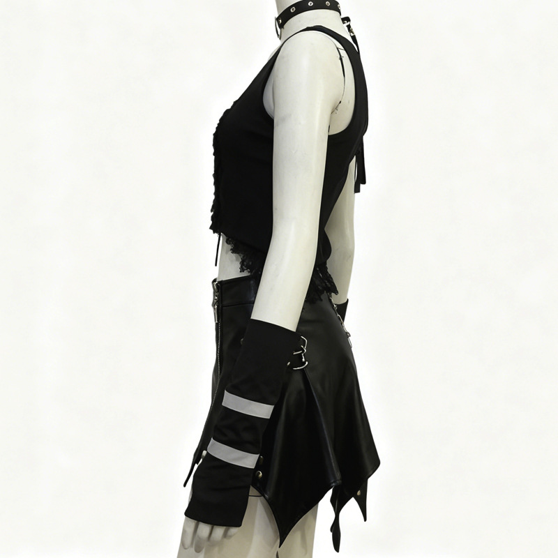 Women Casual Fingerless Gloves Harajuku Striped Patchwork Ninja Black Short Glove Streetwear Dance Party Outdoor One Pair 2026 Spring Summer
