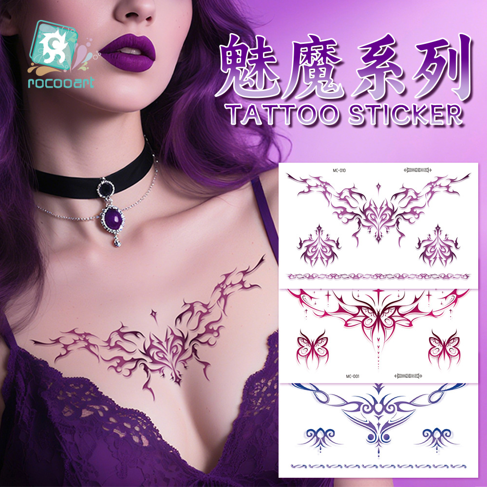 Rui Ka Long autocollants de tatouage succubus transfrontaliers, motif désir pur, pour abdomen, dos, taille, parties intimes, poitrine, érotiques pour couples