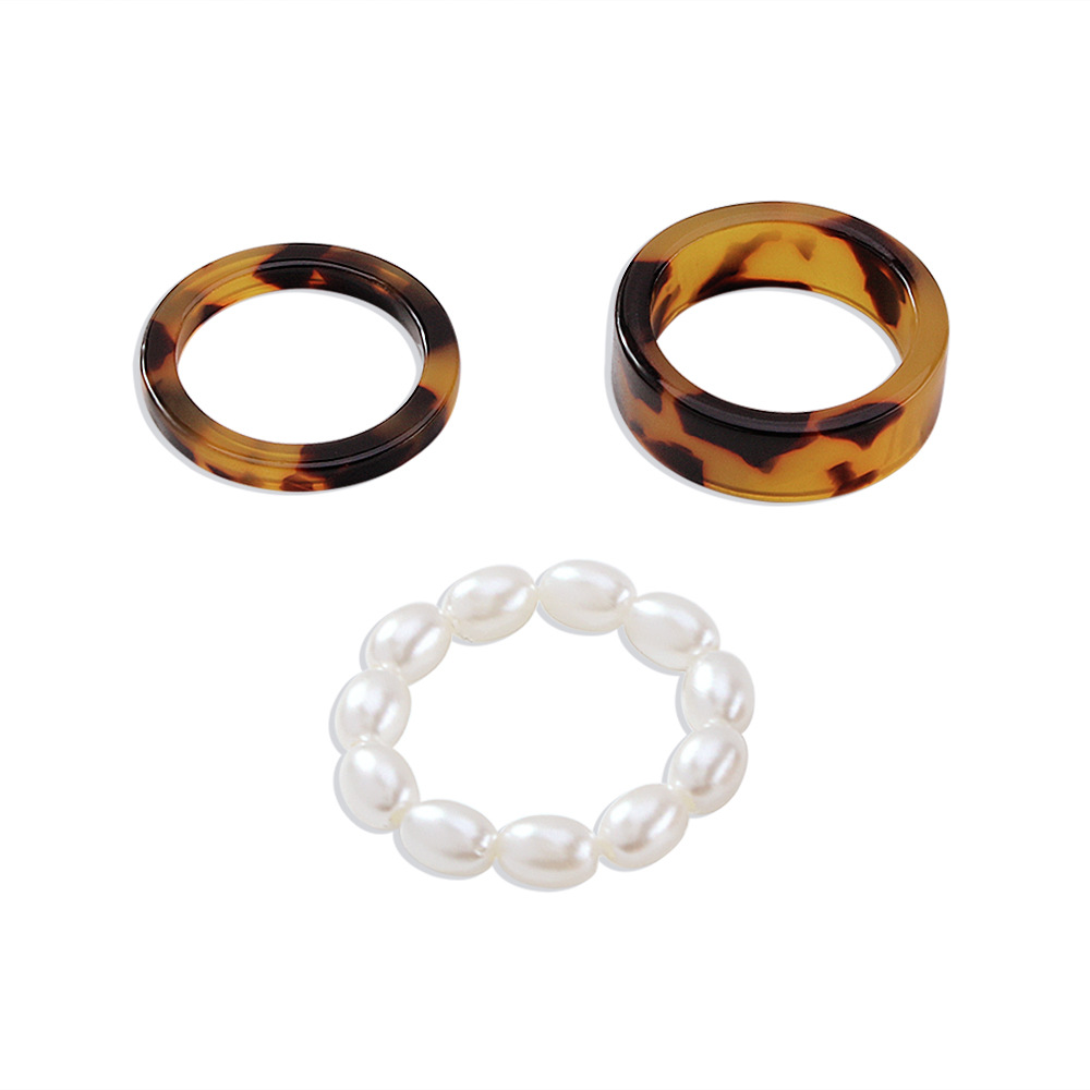 European And American Cross-border New Retro Imitation Pearl Jewelry Simple Creative Resin Ring Set display picture 4