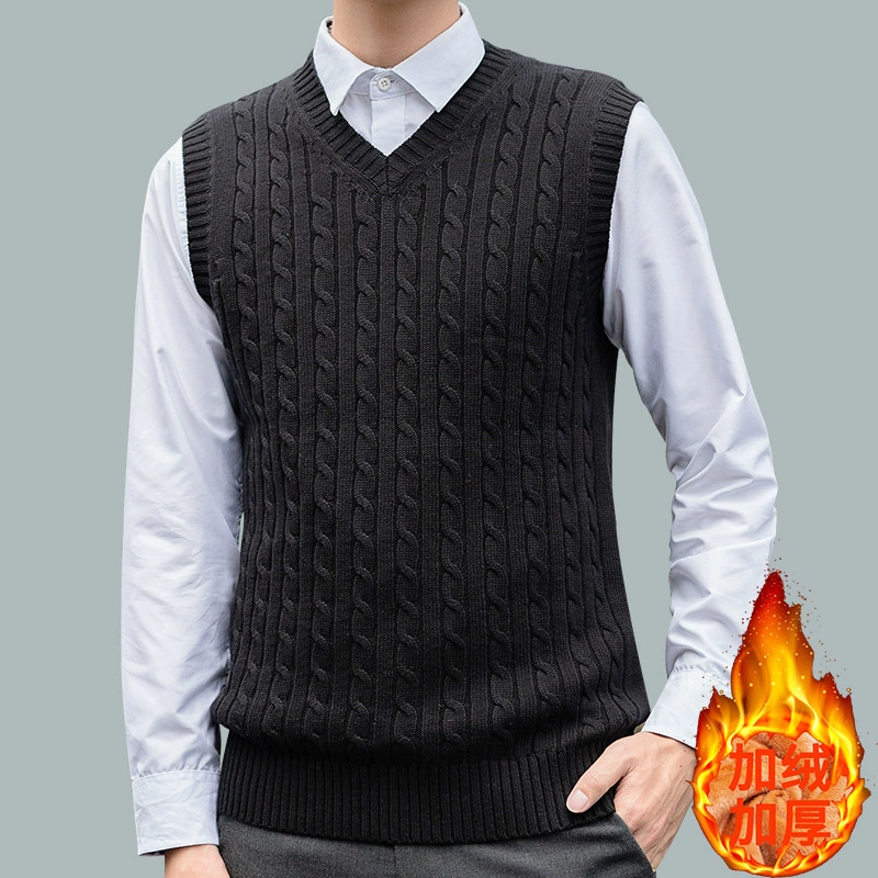 Осенне-зимняя новая Корейская версия мужского пуловера утолщенного трикотажа жилет с V-образным вырезом свитер на флисовой подкладке мужской модный трендовый жилет