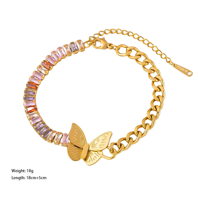 IG Style Butterfly 304 Stainless Steel 18K Gold Plated Artificial Rhinestones Bracelets In Bulk display picture 1