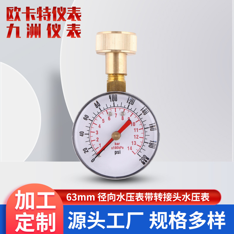 Manufacturer Produces Black Iron Shell Copper Joint Pressure Gauge 63mm Radial Water Pressure Watch with Conversion Joint Water Pressure Gauge