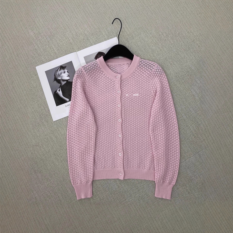 European and American Style 2026 Early Autumn New Casual Round Neck Long-Sleeved Small Letter Crochet Fine Wool Knitted Cardigan for Women