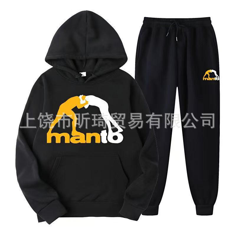 Foreign Trade New Men's Sweatshirt Suit Plus Velvet Sports and Leisure New Mantor Brazilian Jiu-Jitsu Printed Hoodie Suit Batch