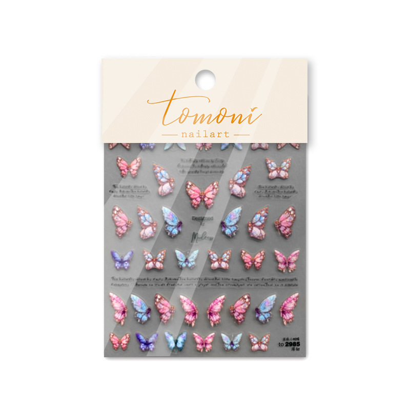 tomoni Thin Tough Nail Decals Pop retro cute 5D nail decals Pink Butterfly nail ornaments wholesale