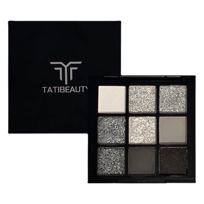 Cross-border makeup Europe and the United States cold sweet light smoke makeup nine color eye shadow plate cement dark black punk black and white gray metal
