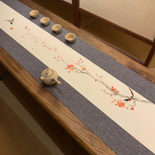 茶桌桌旗手绘防水茶席禅意新中式茶台棉麻茶垫中国风布艺桌布包邮