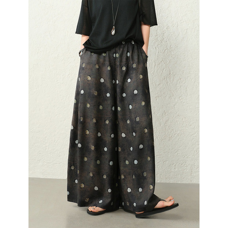 Black High-Waisted Loose Polka Dot Wide-Leg Pants 2026 New Model for Women, Summer Thin Style with Drape Effect, Suitable for Pear-Shaped Body