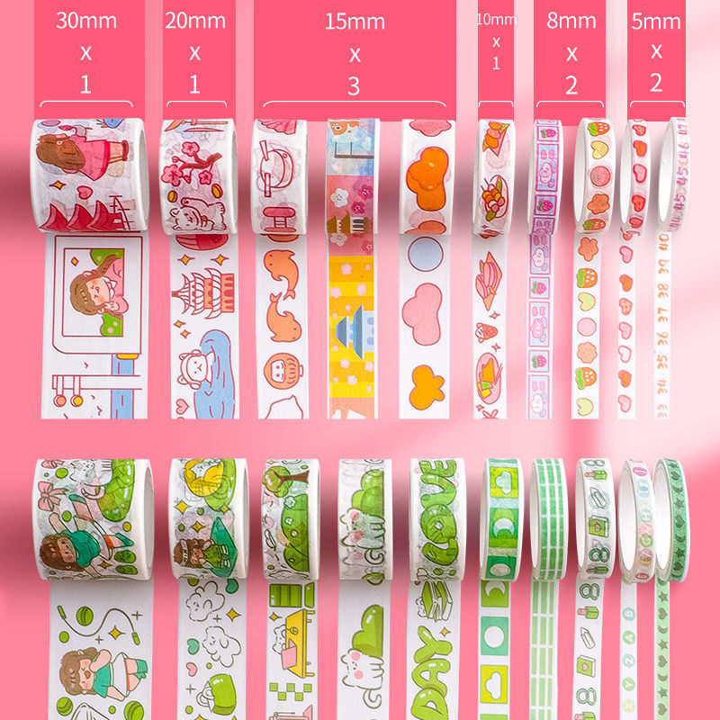 100 cinta adhesiva al por mayor, pegatinas y papel, película de bastón para explicar personajes lindos, corazón de niña barato