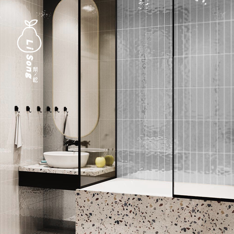 Scandinavian Ins Matcha Green Small Fresh Bathroom Wall Tiles 8 Grids 75X300 Long Wave Bread Tiles Bathroom Tiles