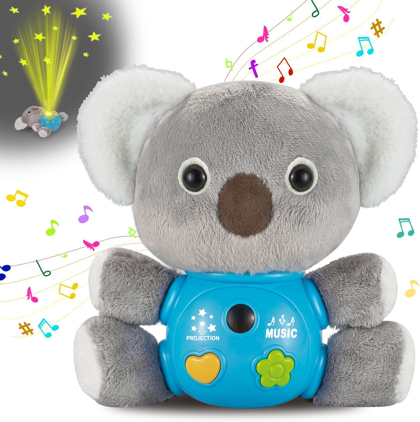 跨境新款毛绒考拉玩具婴儿音乐投影安抚玩具男孩女孩