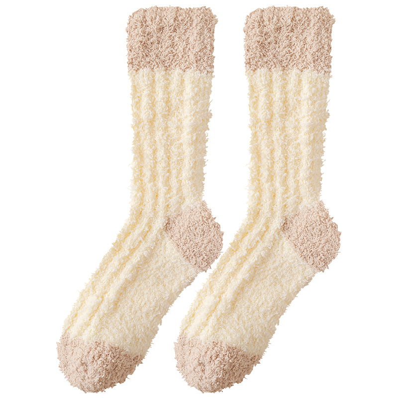 Coral Velvet Socks Women's Autumn and Winter Thickened Warm Mid-tube Floor Socks terry fleece-lined Winter Sleep Moon Sleep Socks
