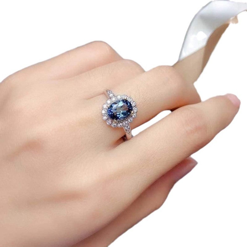 天然ロンドンブルートパ水晶玉指輪の女性結晶の全浄火の輝き925銀のセイコーの象眼|undefined