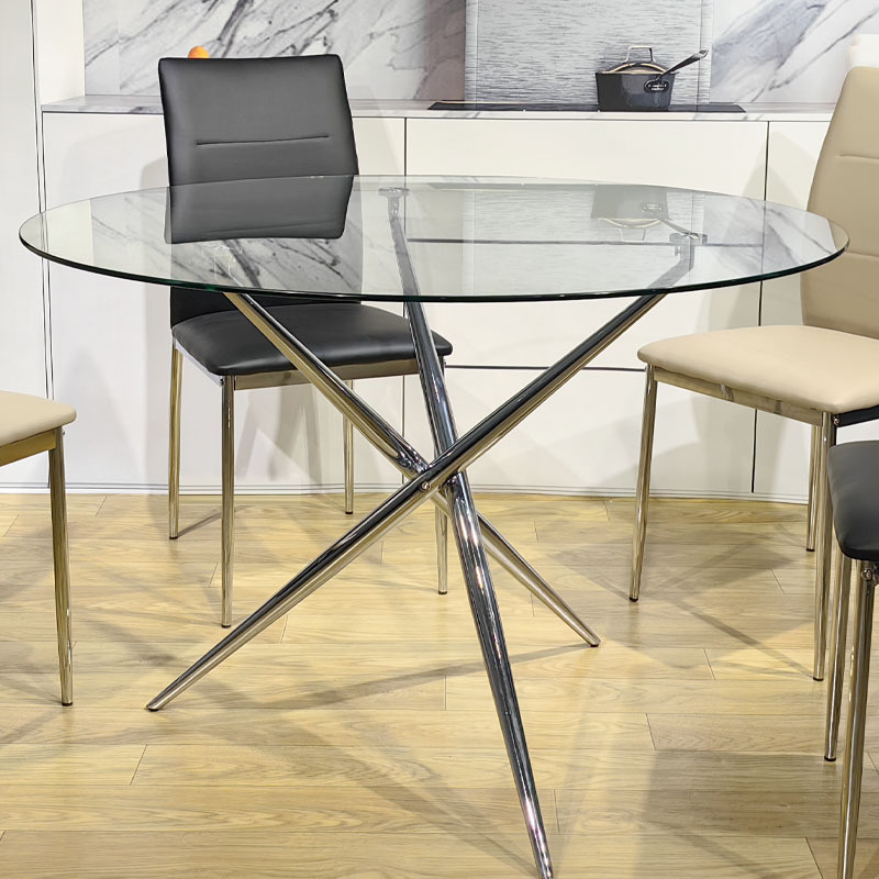 Mesa redonda de vidrio transfronterizo mesa de exposición silla de recepción mesa redonda galvanizada pequeña mesa redonda casera simple balcón mesa de comedor casual