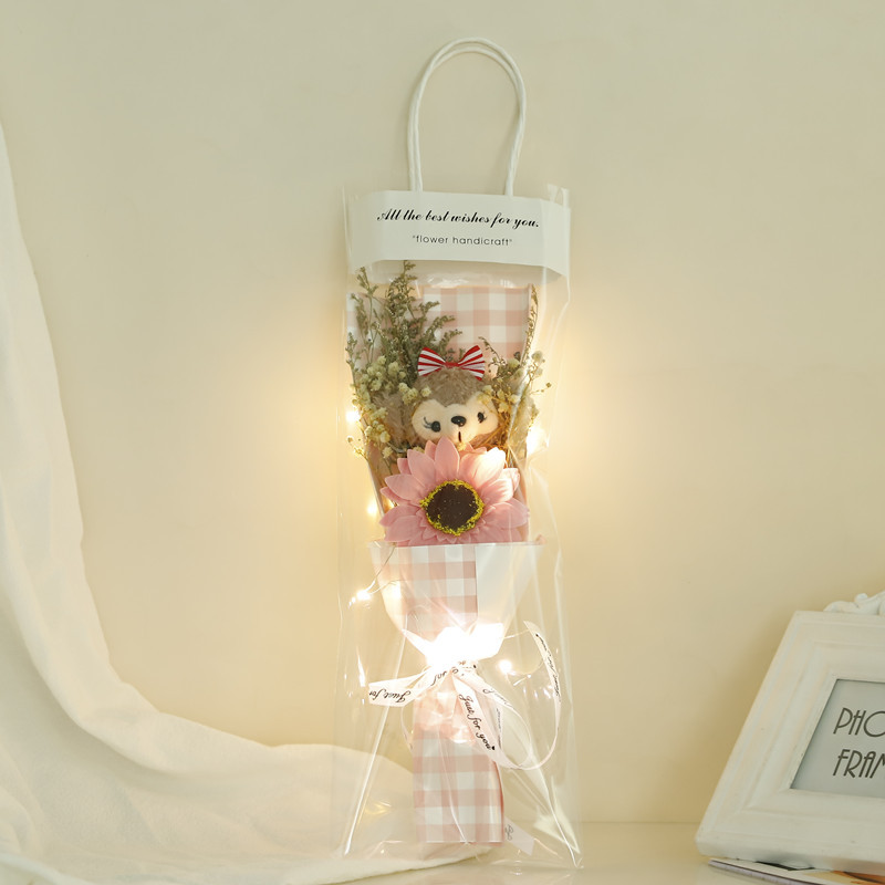 핑크 격자 무늬. 셜리 메이 + 핑크 해바라기 [램프가있는 선물 가방]