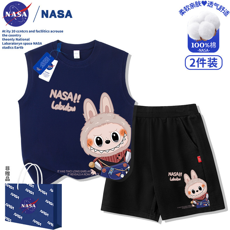 NASA 子供用ラブブ ラブブ 夏 男の子と女の子 純綿ベスト ショートパンツ Tシャツ トップス 漫画スーツ|undefined