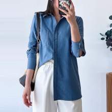 意大利max高级气质新款气质百搭左前单口袋明线修身衬衫女纯色