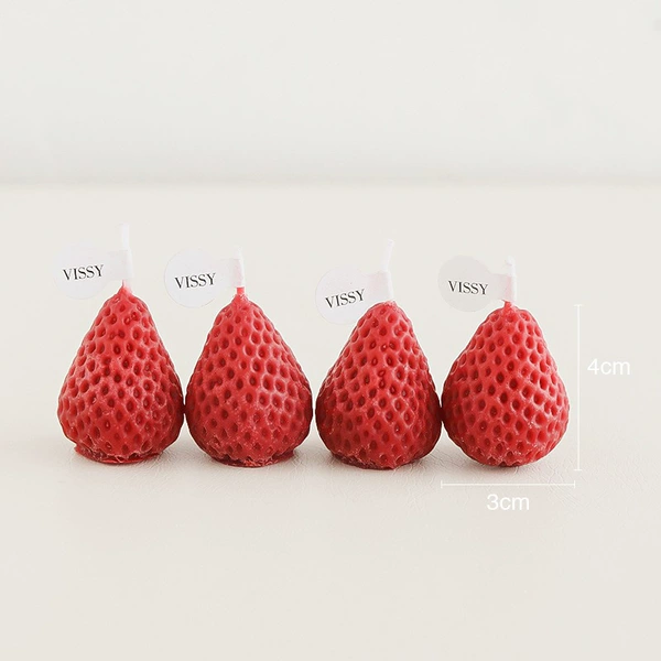 Red strawberry, candle, 4 pieces