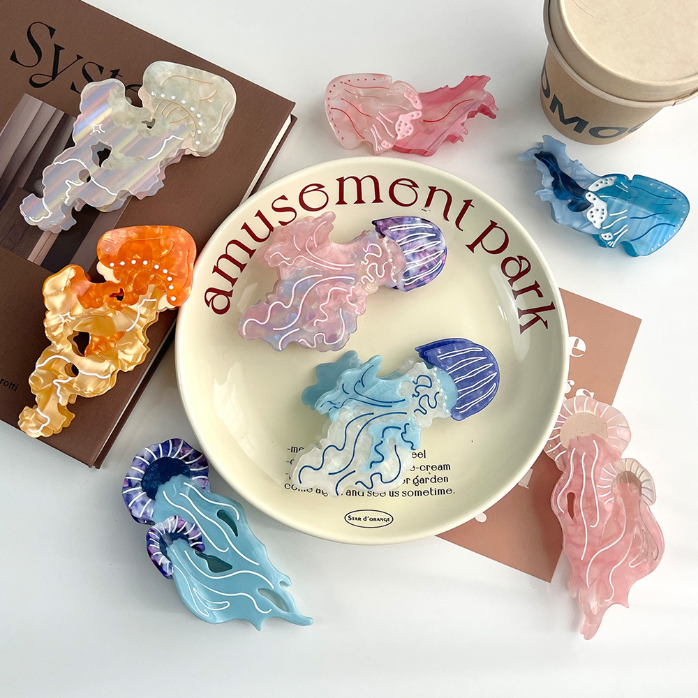 New Ocean Series Jellyfish Acetic Acid Clip Dopamine Color Matching Elegant Hairpin Shark Clip Back Head Hair Accessories