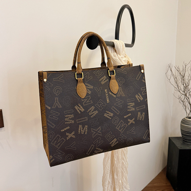 European American Retro Large-capacity Women's Tote Autumn And Winter Fashion PU Letter Shopping Bag, Stylish Handbag_voghion.com