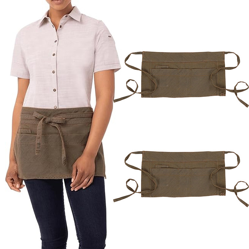 Delantal transfronterizo de media longitud, lona, comida occidental, café, restaurante, camarero, ropa de trabajo, delantal corto para hombres y mujeres, LOGOTIPO personalizado