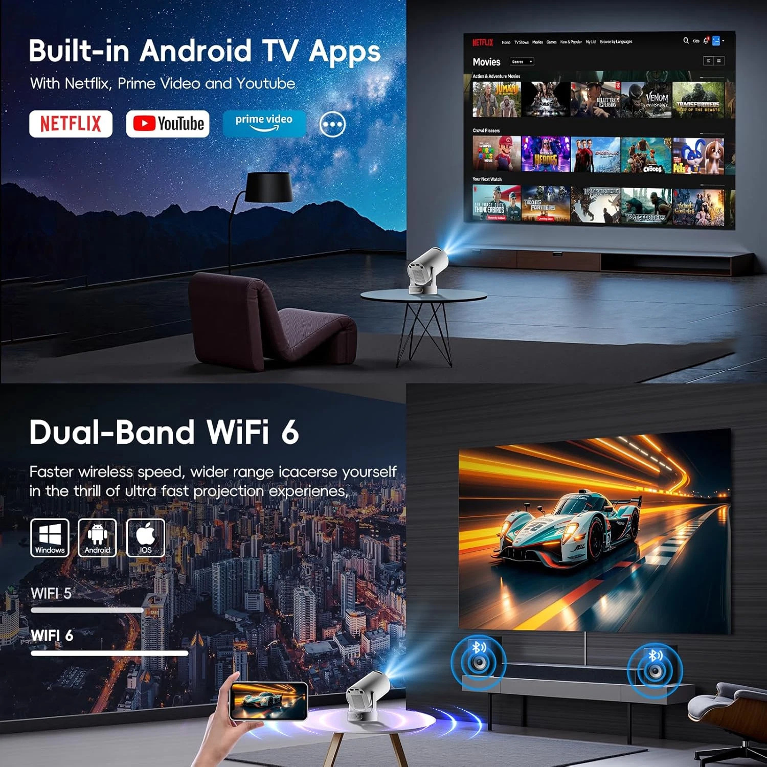 Sınır Ötesi Yeni Kısa Atım HY300Ultra HD 4K Projektör Ev Kullanımı Taşınabilir Mini Küçük Android Projektör