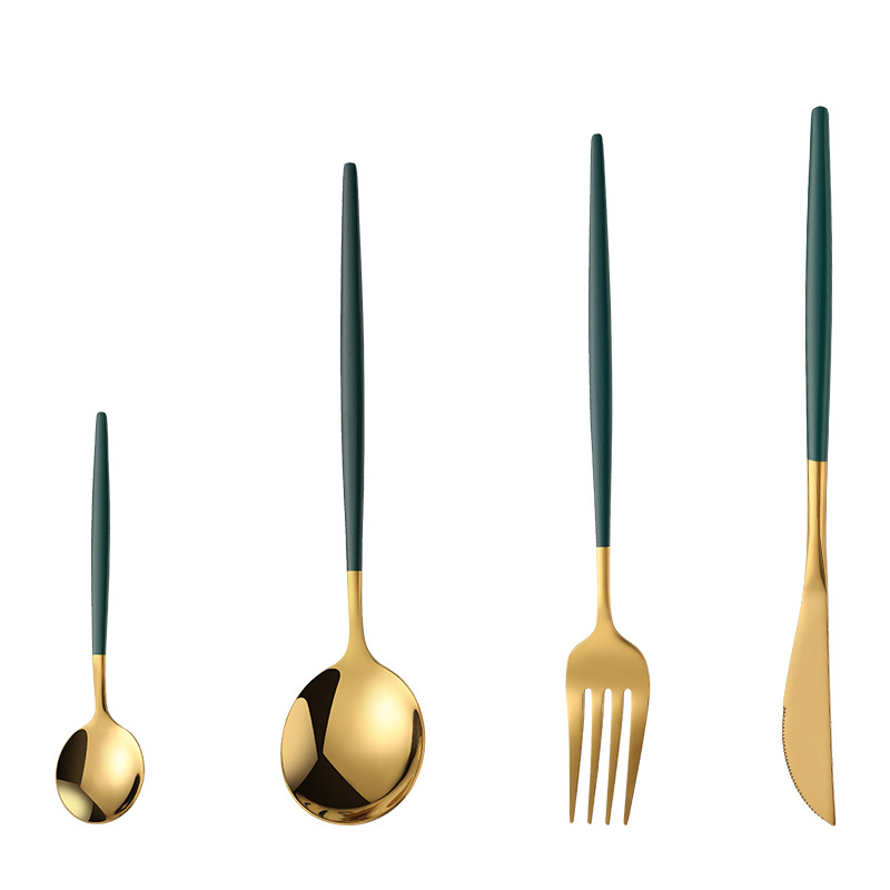 Transfronterizo de Amazon 24 piezas de acero inoxidable traje de vajilla Portugués Occidental cuchillo de carne, tenedor y cuchara de titanio chapado en oro cuchara