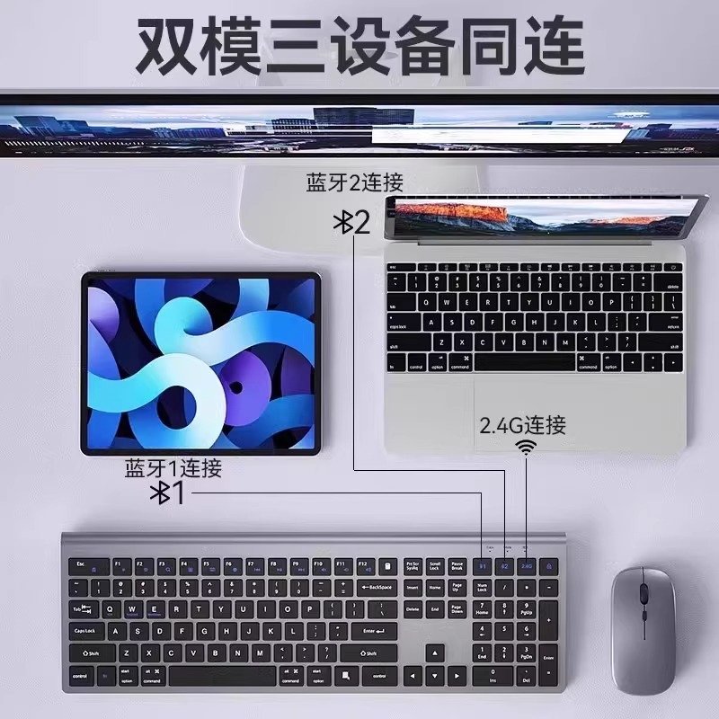 Bluetooth inalámbrico ultra delgado teclado y ratón conjunto de computadora portátil ilimitado teclado y ratón de oficina carga silenciosa