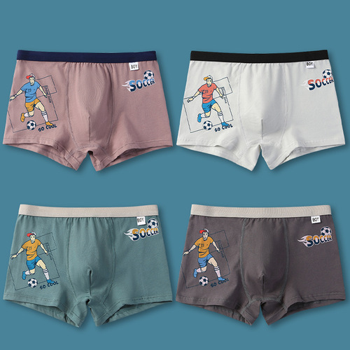 Men's Underwear for Adolescents, Developmental Stage 12-16 Years, Medium Child Student's Flat-Front Underpants, Class A Cotton