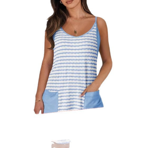 ヨーロッパとアメリカのクロスボーダー Amazon 2024 夏の女性のストライプサスペンダートップワンピースショーツジャンプスーツカジュアルスーツ|undefined