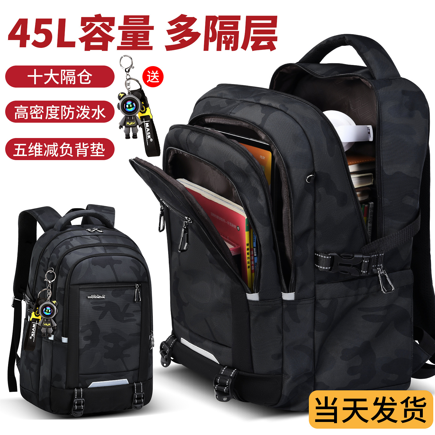 2026 New Model Middle School Student Backpack for Boys, Large Capacity, Lightweight, Spine-Protective, College Student Backpack, Double-Shoulder Bag