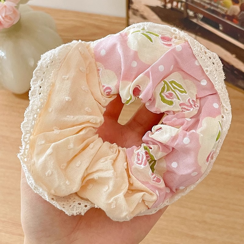 Lazo para el cabello de intestino grueso de encaje de alta calidad de Corea para mujer, banda elástica y duradera, bufanda cuadrada de todo fósforo, cuerda para la cabeza, accesorios para el cabello