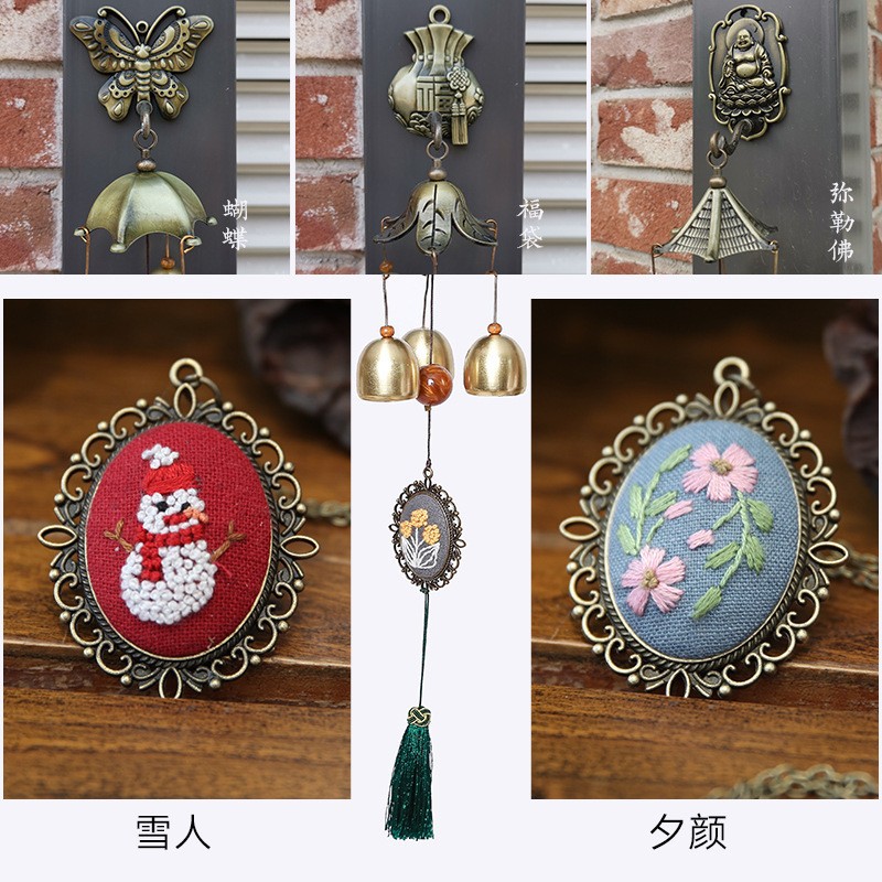 Bordado DIY Bell hecho a mano auto-bordado paquete de material matar el tiempo bordado tridimensional producción timbre colgante decoración campanas de viento